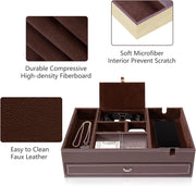 Valet Tray 2 Layers Nightstand Leather Jewelry Box Organizer