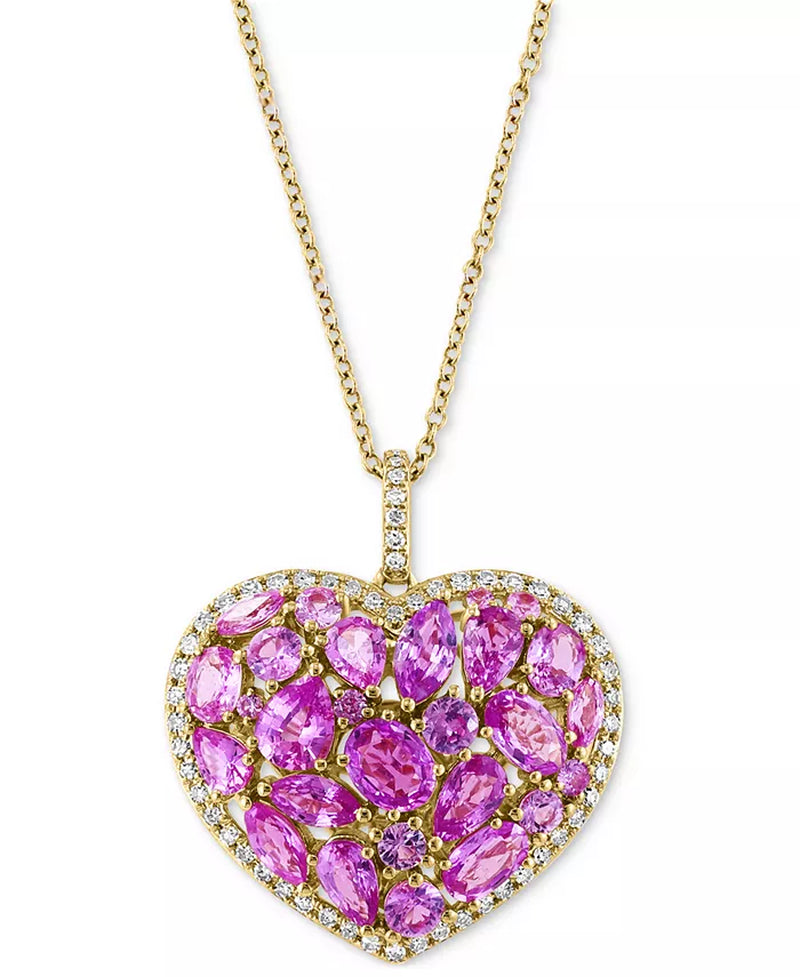 [14K] Gold Ruby (4-3/4 Ct. T.W.) & Diamond (1/3 Ct. T.W.) Heart 18" Pendant