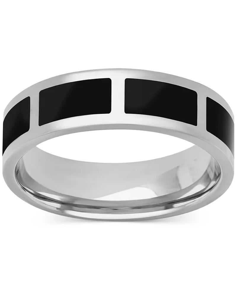 Sterling Silver Men's Polished Black Ceramic Segmented Band