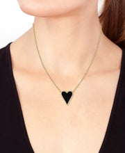 [14K, 1/5 Ct. T.W.] Gold  Onyx & Diamond Heart Halo Necklace