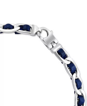 Men's Sterling Silver Blue Leather Woven Link Bracelet