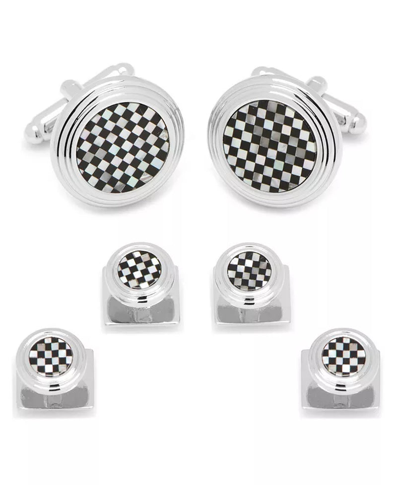 Onyx & Mother of Pearl Checker Cufflink Stud Set