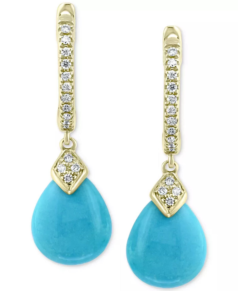 [14K, 1/10 Ct. T.W.] Gold EFFY® Diamond & Turquoise Drop Earrings