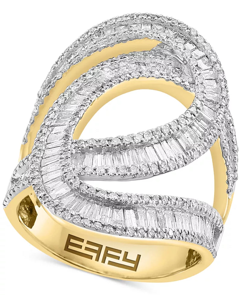 [14K, 2-1/10 Ct. T.W] Gold  Diamond Baguette Swirl Statement Ring