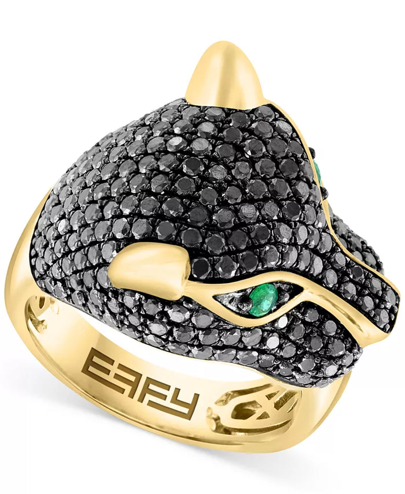 [14K] Gold Black Diamond (1-3/4 Ct. T.W.) & Emerald (1/10 Ct. T.W.) Panther Ring