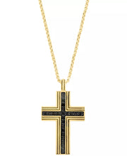 [3/4 Ct. T.W.]  Men's Gold-Plated Sterling Silver Black Spinel Square Cross 22" Necklace