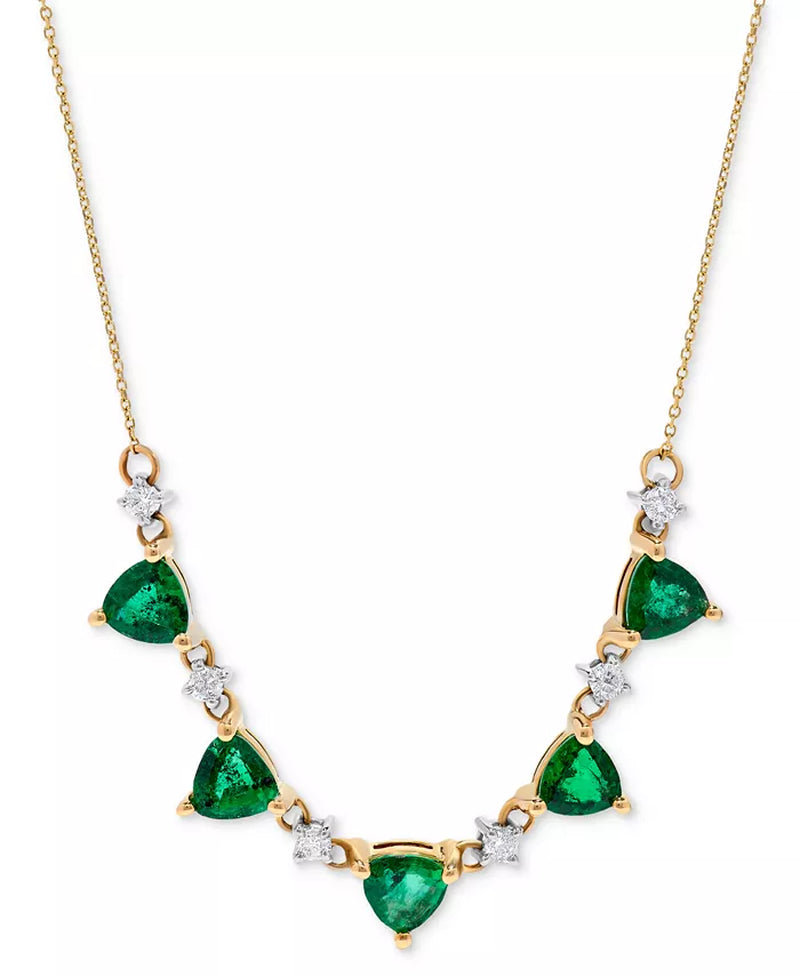 [14K] Gold Emerald (2-1/2 Ct. T.W.) & Diamond (1/5 Ct. T.W.) 16" Necklace 