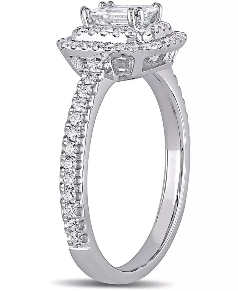 [14K, 1 Ct. T.W.] White Gold Diamond Emerald-Cut Double Halo Engagement Ring