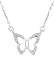 [14K, 1/20 Ct. T.W]  White Gold Diamond Butterfly Pendant