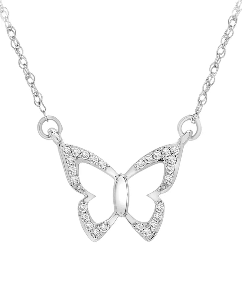 [14K, 1/20 Ct. T.W]  White Gold Diamond Butterfly Pendant