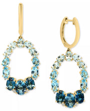 [14K] Gold Multi-Topaz (7-1/5 Ct. T.W.) & Diamond (1/20 Ct. T.W.) Dangle Hoop Drop Earrings