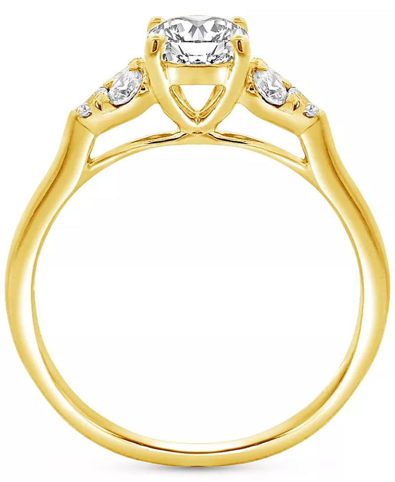 [14K, 1 Ct. T.W.] Gold Diamond Shoulder Cluster Engagement Ring