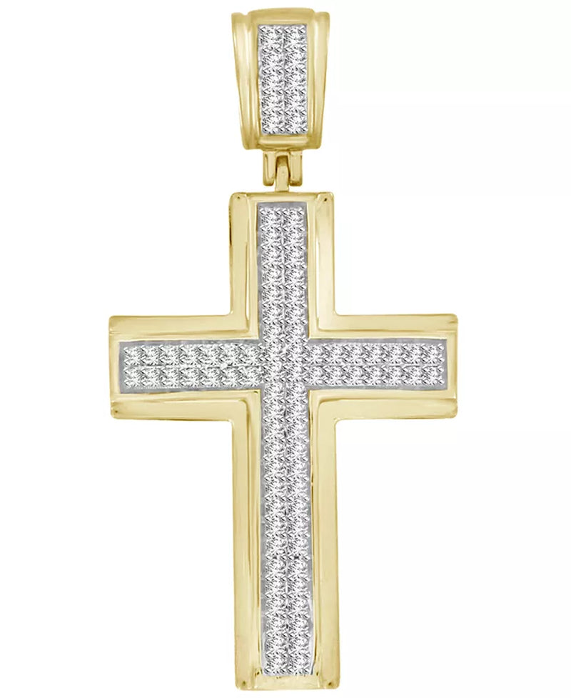 [10K, 1/3 Ct. T.W.] White & Yellow Gold Men's Diamond Cross Pendant