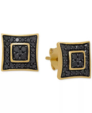 [18K, 1/2 Ct. T.W.] Gold-Plated Sterling Silver Men's Black Diamond Cluster Stud Earrings