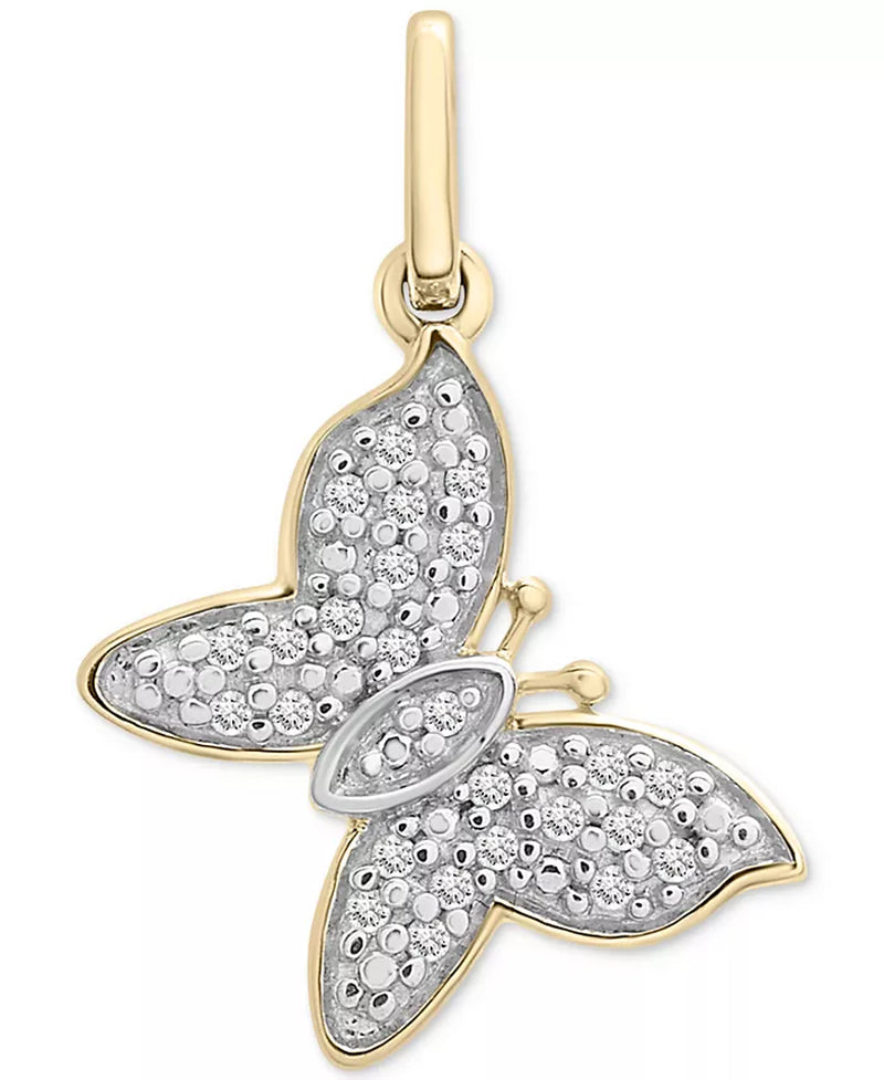 [10K, 1/20 Ct. T.W.] Gold Diamond Butterfly Charm Pendant