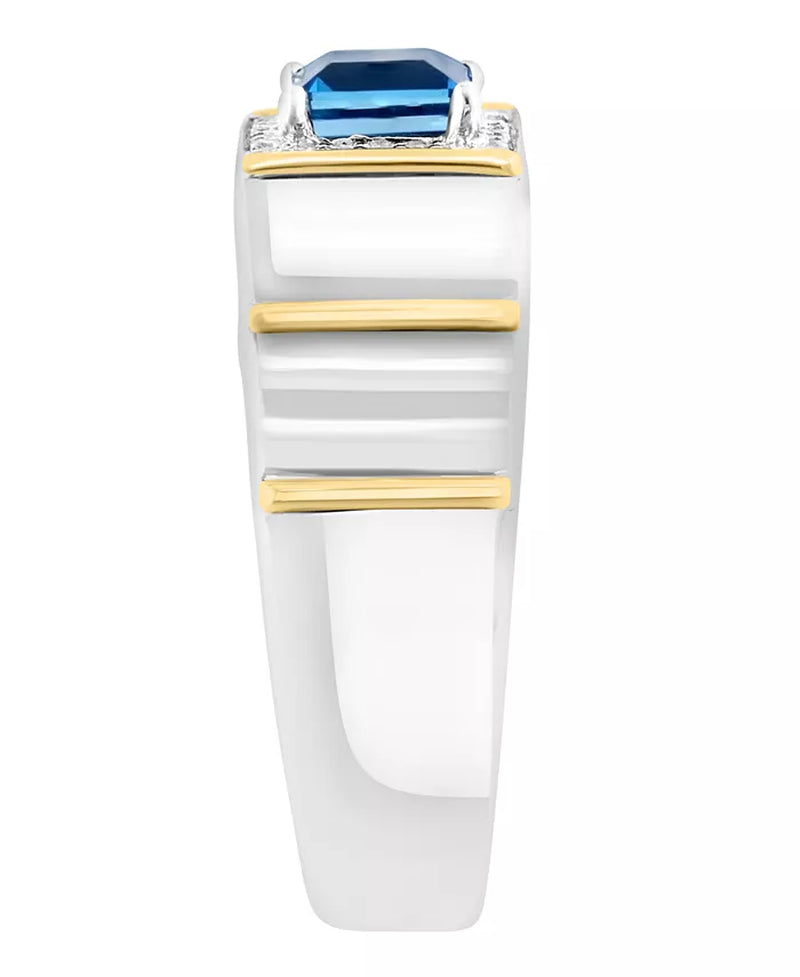 London Blue Topaz (1 Ct. T.W.) & Diamond (1/10 Ct. T.W.) Ring in Sterling Silver & 18K Gold-Plate