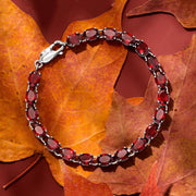 [18 Cttw] Oval Shape Garnet Bracelet in Sterling Silver