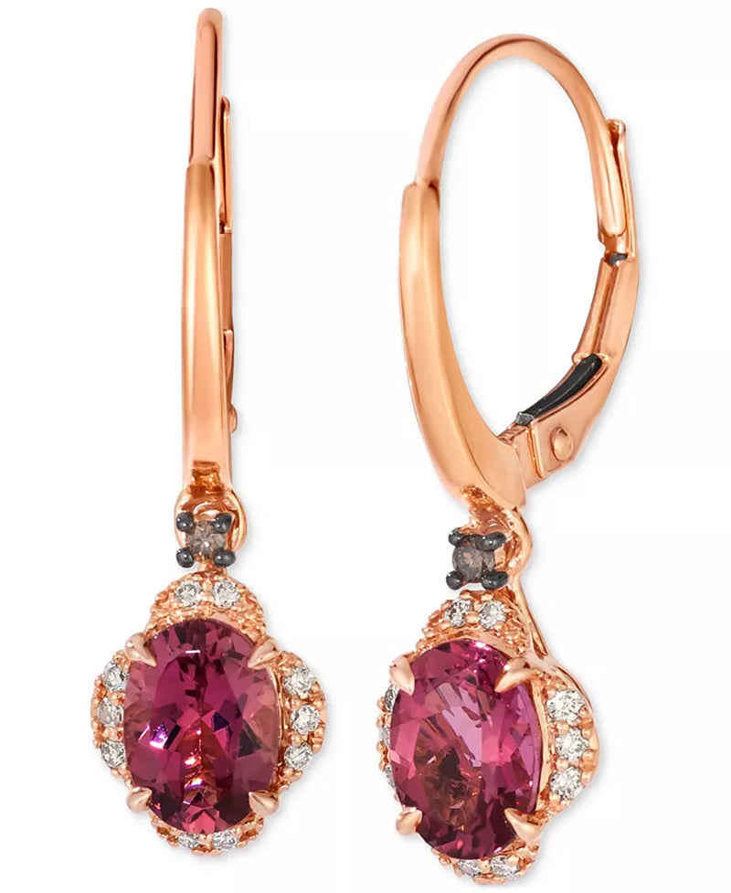 [14K] Rose Gold Passion Fruit Tourmaline (1-3/8 Ct. T.W.) & Diamond (1/10 Ct. T.W.) Drop Earrings