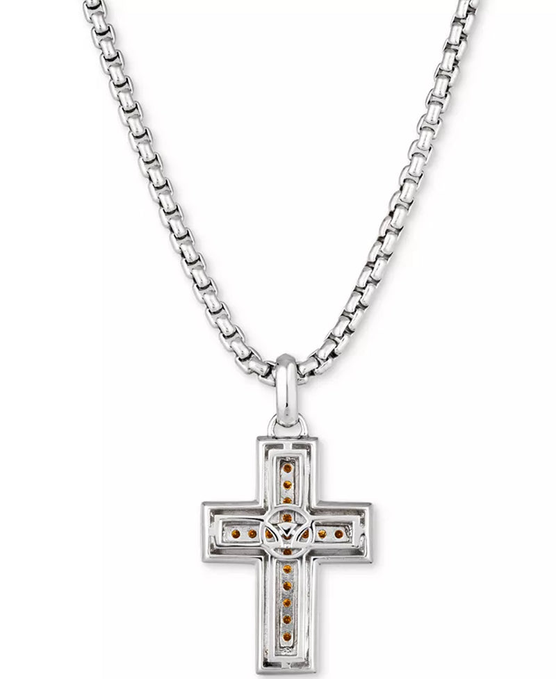 [14K, 1/3 Ct. T.W.] Sterling Silver Rose Gold-Plated Chocolate Diamond Cross 22" Pendant