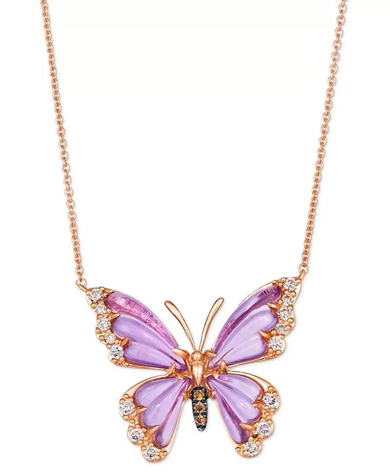 [14K] Rose Gold Grape Amethyst (2-7/8 Ct. T.W.) & Diamond (1/4 Ct. T.W.) Butterfly Pendant