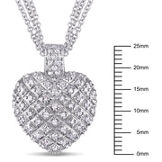 [1 Cttw] Sterling Silver & Diamond Pave-Set Clustered Heart Necklace