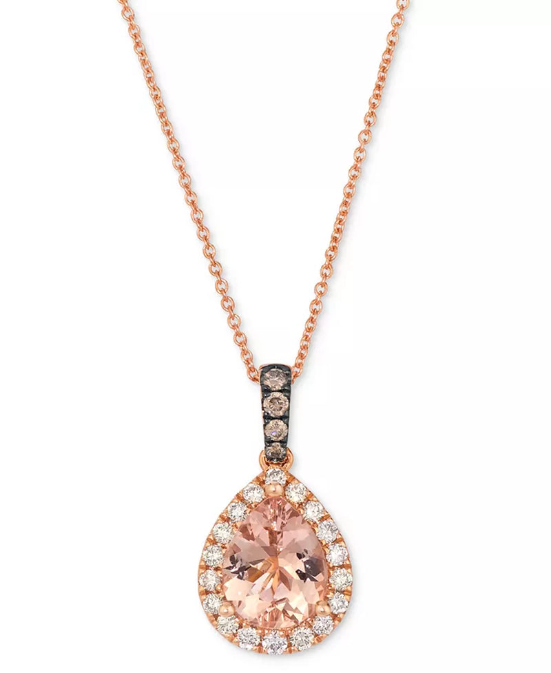 [14K] Strawberry Gold Peach Morganite (1-1/10 Ct. T.W.), Nude Diamond (1/4 Ct. T.W.) & Chocolate Diamond (1/20 Ct. T.W.) 20" Adjustable Pendant