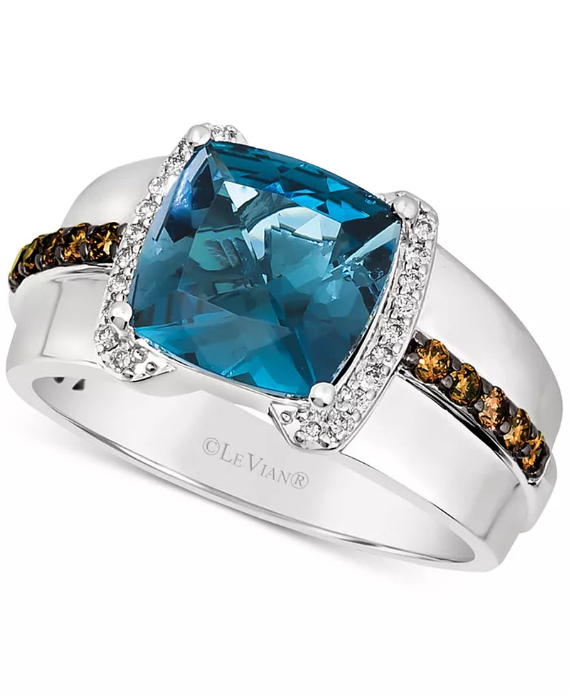 Sterling Silver Deep Sea Blue Topaz (4-1/2 Ct. T.W.) & Diamond (3/8 Ct. T.W.) Ring