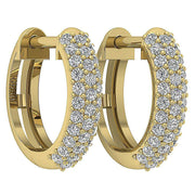 [14K. 1/2 Ct] White / Yellow / Rose Gold Hoops Natural Diamond Pave Earring