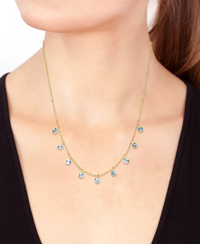 [14K, 2-5/8 Ct. T.W.] Gold Sky Blue Topaz Dangle Collar Necklace