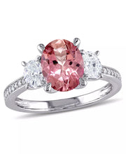 [14K] White Gold Pink Tourmaline (2 Ct. T.W.) & Diamond (5/8 Ct. T.W.) 3-Stone Ring