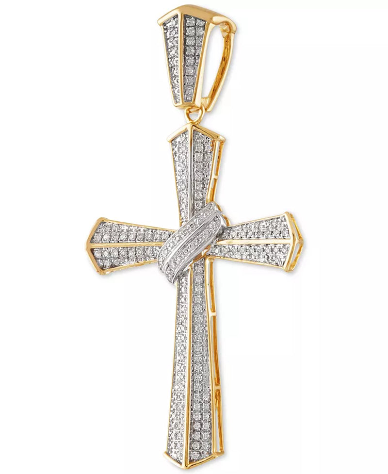 [10K, 1/2 Ct. T.W.] Gold Diamond Cluster Cross Pendant
