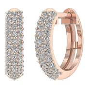 [14K. 1/2 Ct] White / Yellow / Rose Gold Hoops Natural Diamond Pave Earring