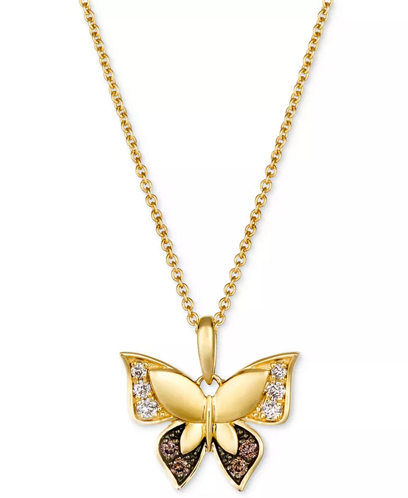 [14K, 1/6 Ct. T.W.] Gold Chocolate Diamond & Nude Diamond Butterfly 18" Pendant