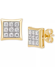 [10K. 1/2 Ct. T.W.] Gold Lab Grown Diamond Square Cluster Stud Earrings