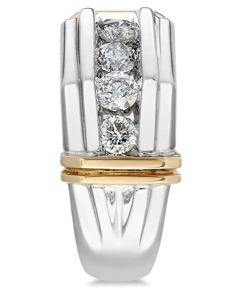 [10K, 1 Ct. T.W.] White & Yellow Gold Men's Diamond Ring