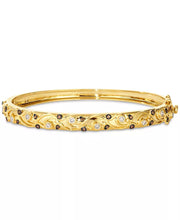 [14K, 3/8 Ct. T.W.] Honey Gold Nude Diamond & Chocolate Diamond Filigree Bangle