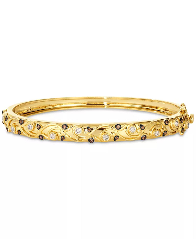 [14K, 3/8 Ct. T.W.] Honey Gold Nude Diamond & Chocolate Diamond Filigree Bangle
