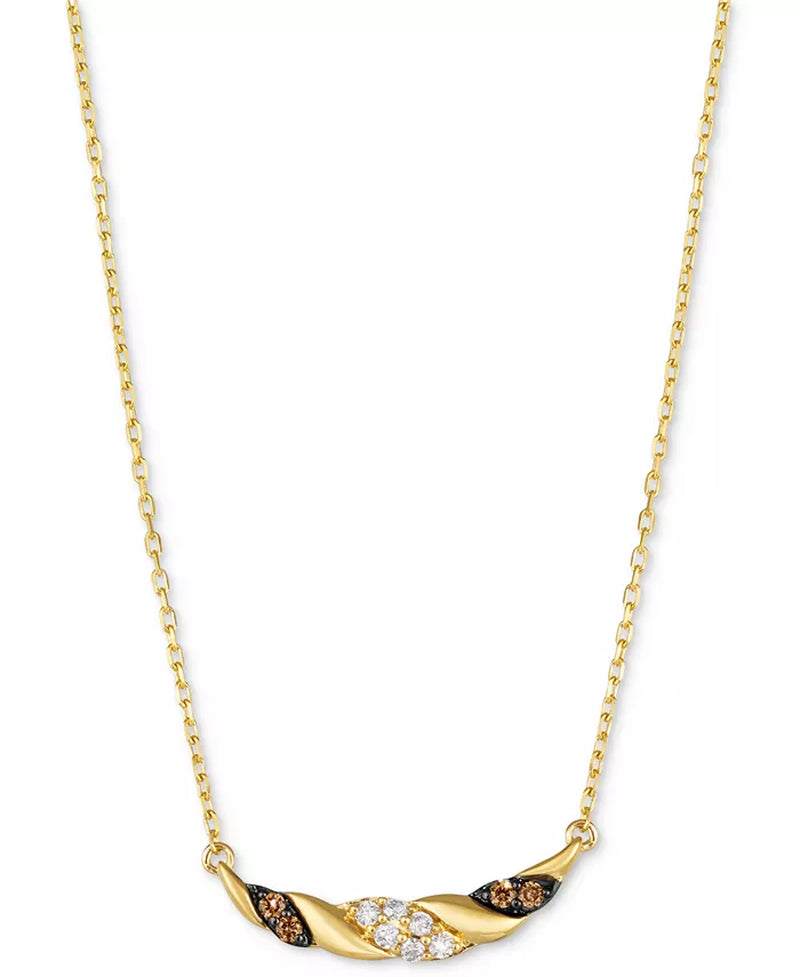 [14K, 1/5 Ct. T.W.] Gold Nude Diamond & Chocolate Diamond Swirl 19" Necklace