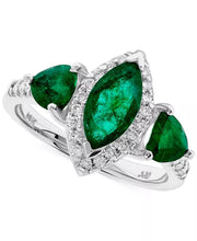 [14K] White Gold Emerald (2 Ct. T.W.) & Diamond (1/5 Ct. T.W.) Marquise Halo Statement Ring