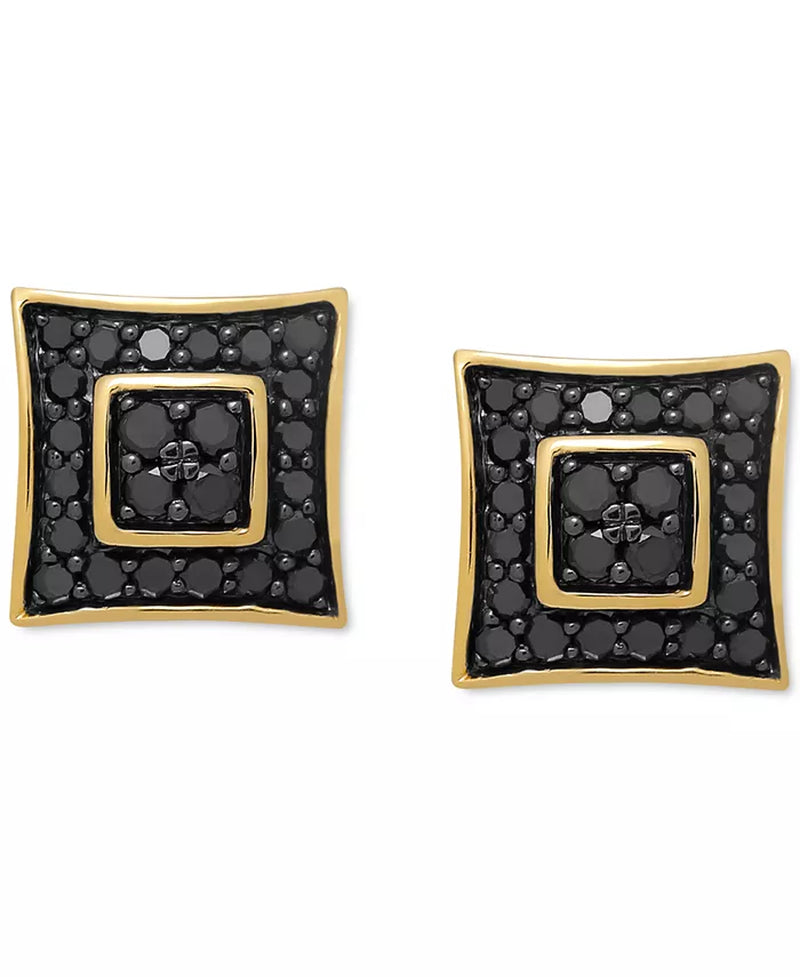 [18K, 1/2 Ct. T.W.] Gold-Plated Sterling Silver Men's Black Diamond Cluster Stud Earrings