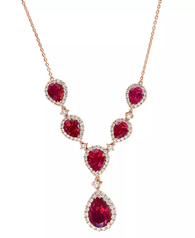 [14K] Rose Gold Lab Grown Ruby (16-1/4 Ct. T.W.) & Diamond (2-5/8 Ct. T.W.) 18" Statement Necklace 