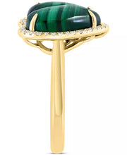 [14K,1/6 Ct. T.W.] Gold  Malachite & Diamond Heart Halo Ring