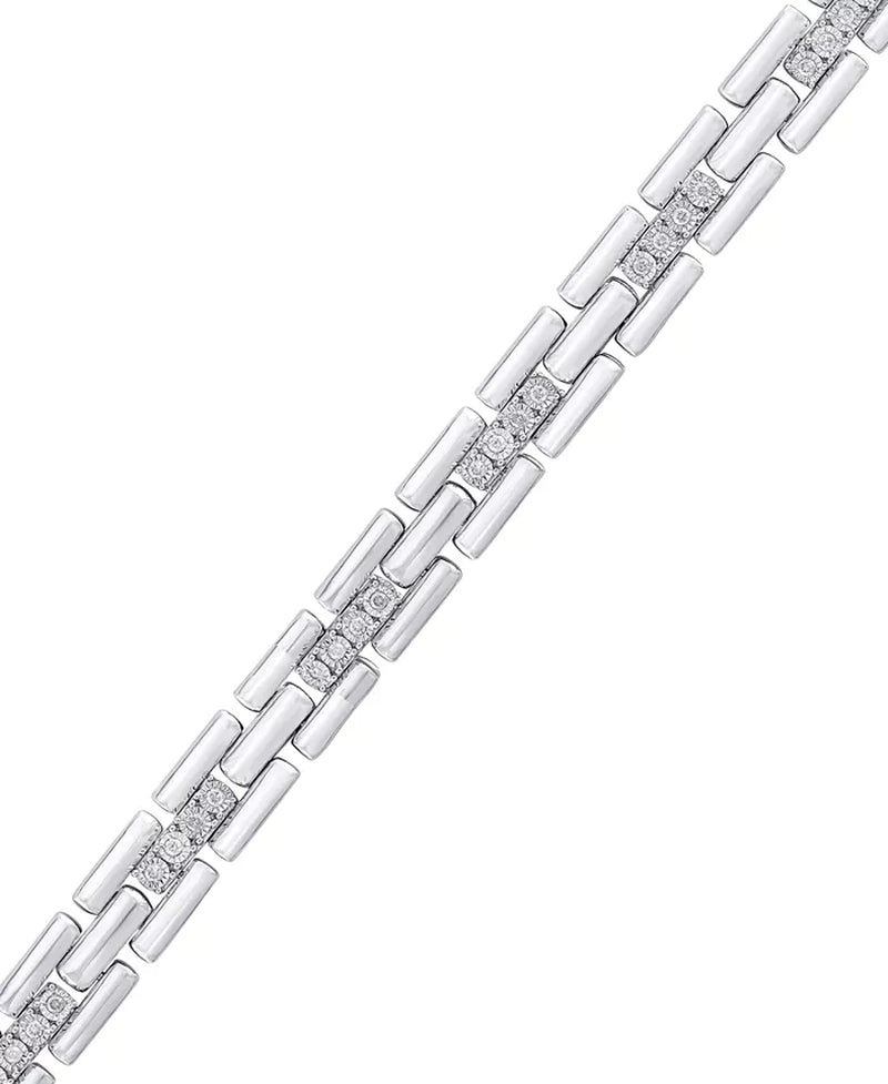 [1/2 Ct. T.W.] Sterling Silver & Diamonds Men's Bracelet