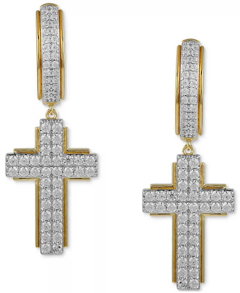 [1 Ct. T.W.] Men's Diamond Cluster Cross Dangle Hoop Earrings