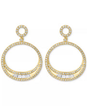 [14K, 3/4 Ct. T.W.] Gold Diamond Round & Baguette Open Circle Drop Earrings