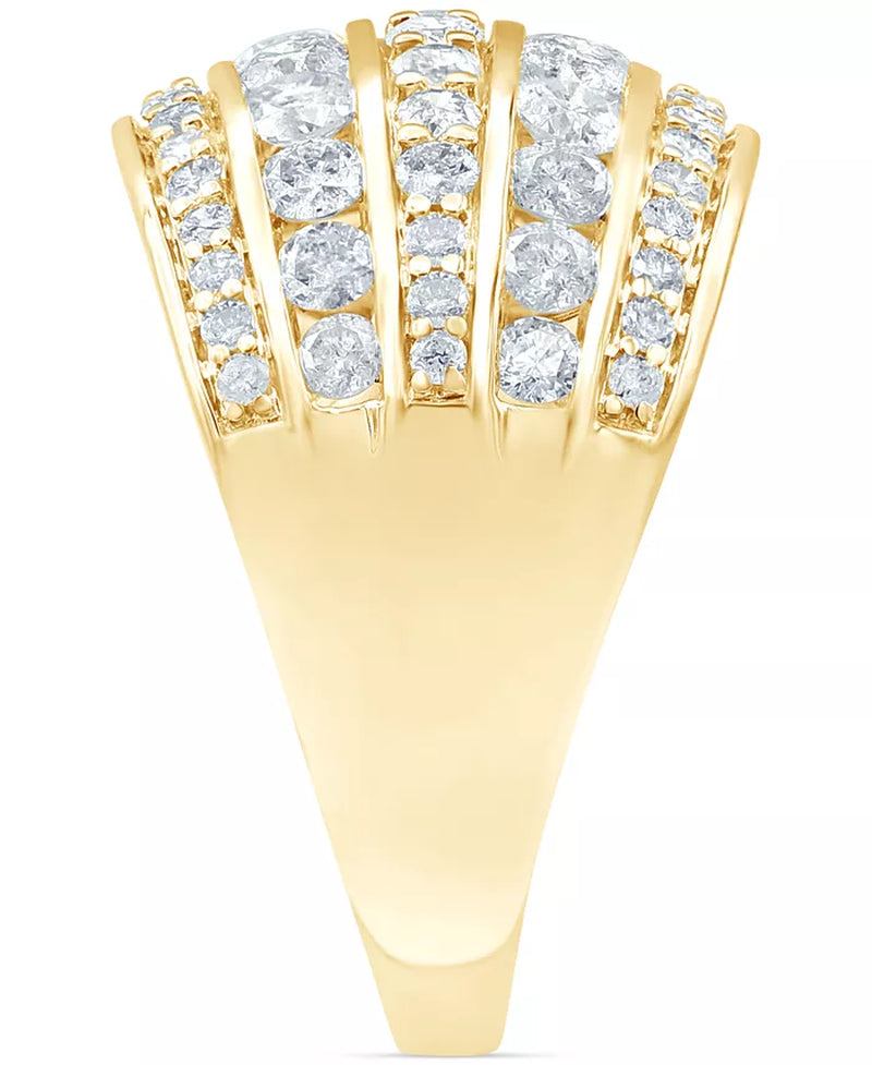 [14K, 2 Ct. T.W.] Yellow Gold Diamond Multi Row Ring