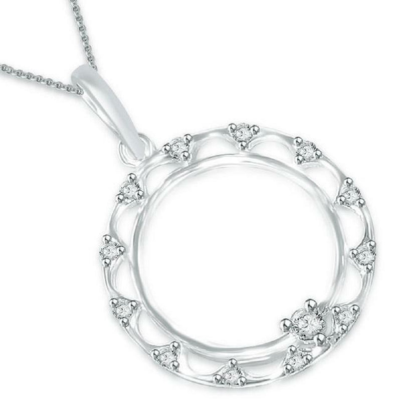 [14K, 0.25 Ct] White Yellow Gold Circle Pendant Necklace Natural Diamond 