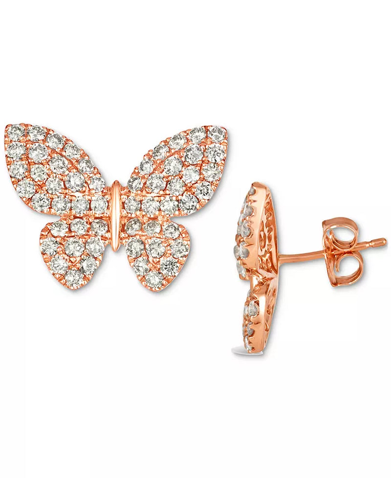 [14K, 2 Ct. T.W.] Rose Gold Nude Diamond Butterfly Stud Earrings