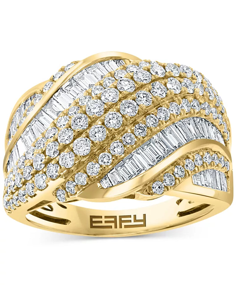 [14K, 1-5/8 Ct. T.W.] Gold Diamond Baguette & Diagonal Multirow Ring
