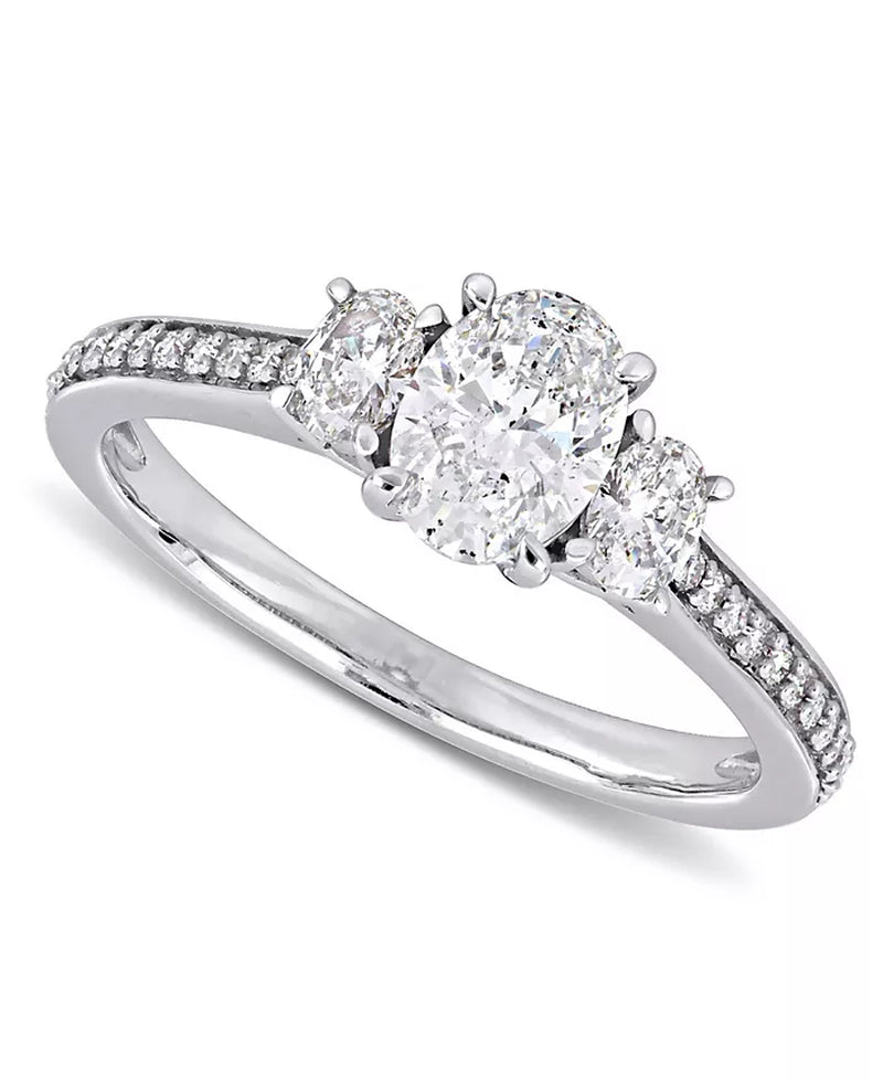 Diamond Oval Three Stone Engagement Ring (1-1/10 Ct. T.W.) in 14K White Gold